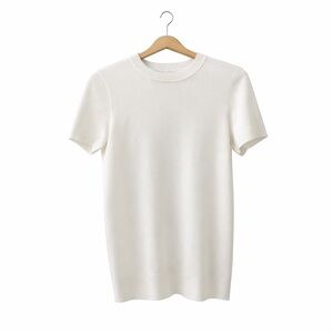 Arach&Cloz White Wool Blend Short Sleeve Sweater Top Size M